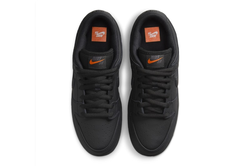 Spooky Season Hits the Nike SB Dunk Low Pro ISO in "Triple Black"  FJ1674-001 Black/Anthracite-Safety Orange release info october 2024 swoosh all black stealth swoosh