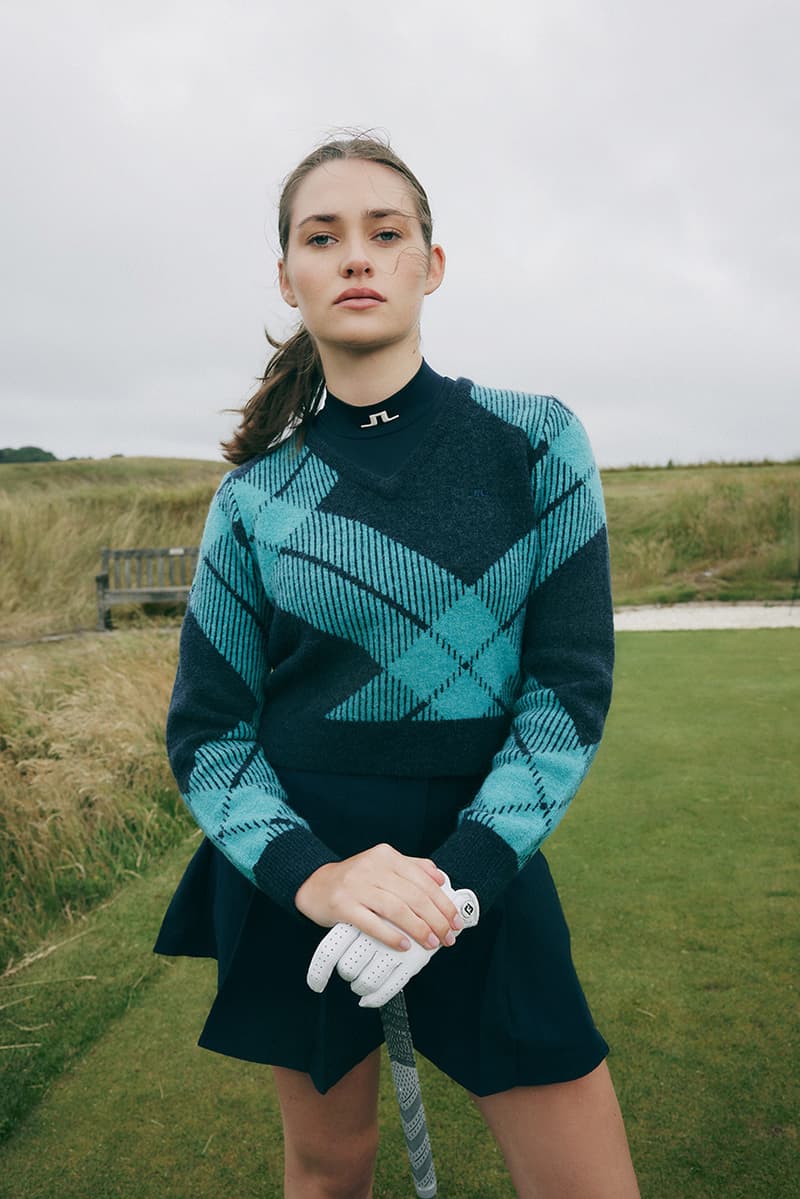 j lindeberg glenmuir collaboration collection scotland sweden golf sweater polo knitwear tartan cardigan pants vest hoodie blue black