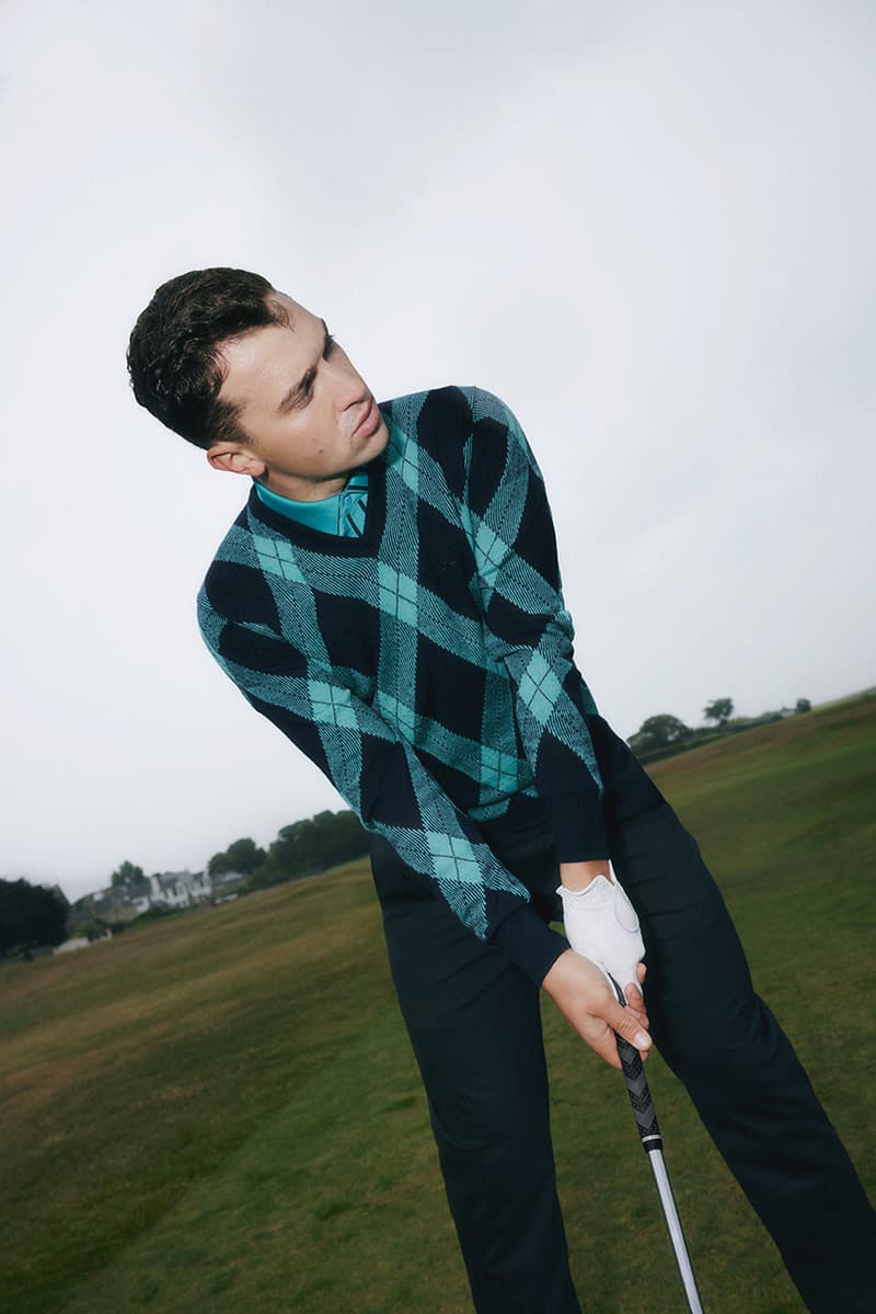 j lindeberg glenmuir collaboration collection scotland sweden golf sweater polo knitwear tartan cardigan pants vest hoodie blue black