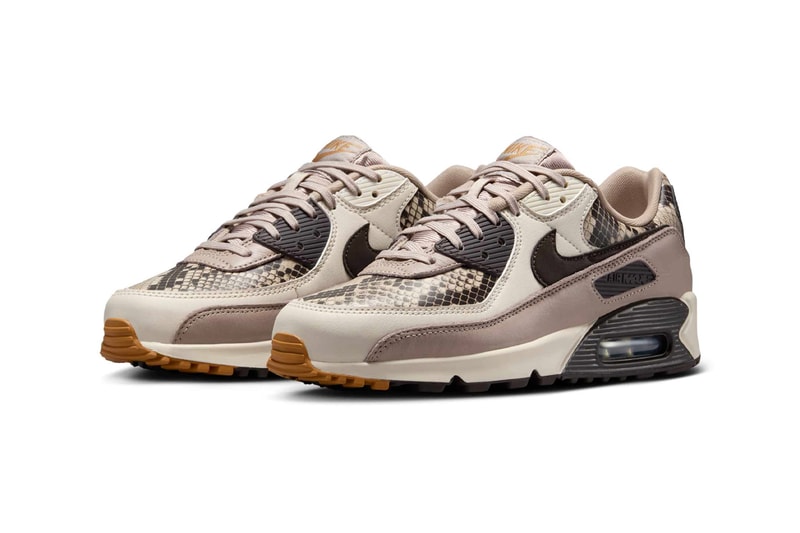 Official Look at the Nike Air Max 90 "Snakeskin" HF1212-200 malt/Velvet Brown-Multi-Color-Light Orewood Brown-Flax swoosh leather desert snake