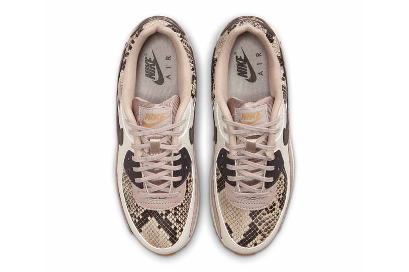 Official Look at the Nike Air Max 90 "Snakeskin" HF1212-200 malt/Velvet Brown-Multi-Color-Light Orewood Brown-Flax swoosh leather desert snake