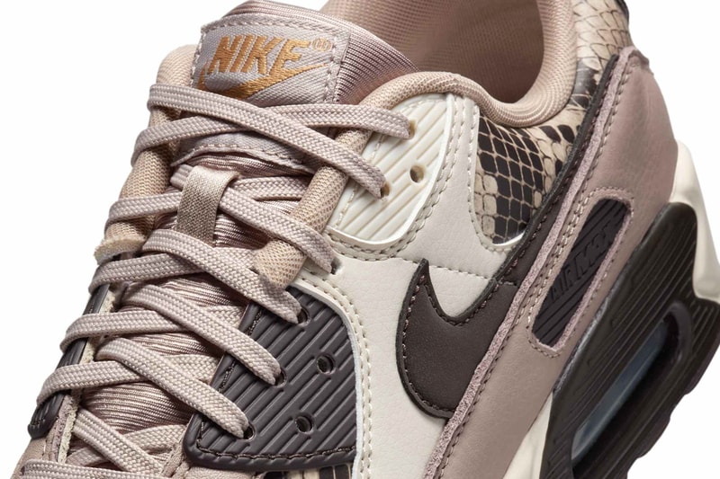 Official Look at the Nike Air Max 90 "Snakeskin" HF1212-200 malt/Velvet Brown-Multi-Color-Light Orewood Brown-Flax swoosh leather desert snake