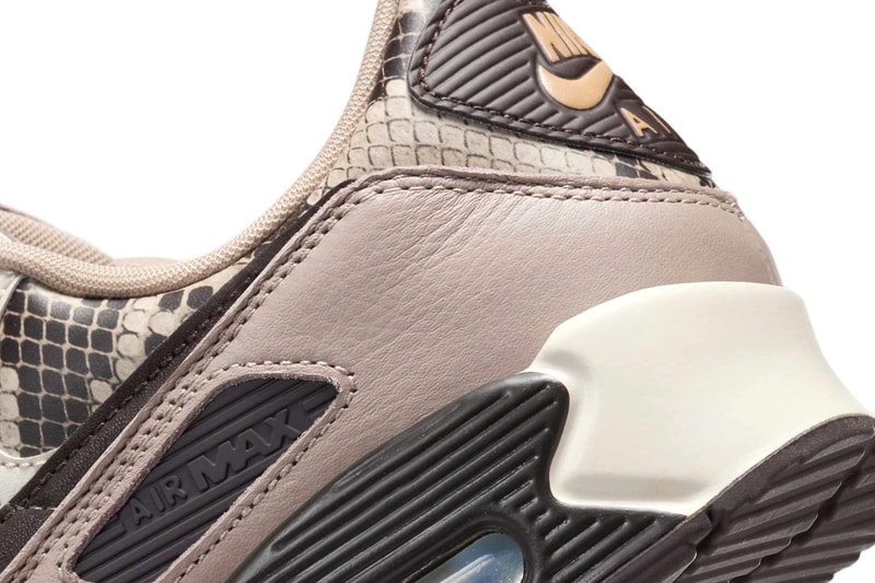 Official Look at the Nike Air Max 90 "Snakeskin" HF1212-200 malt/Velvet Brown-Multi-Color-Light Orewood Brown-Flax swoosh leather desert snake