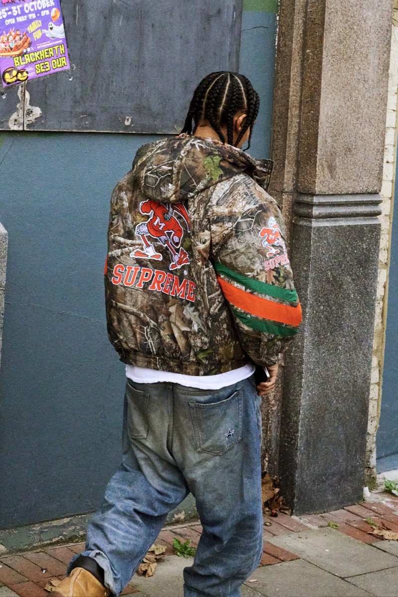 Supreme x Mitchell & Ness NCAA Collaboration Georgetown Hoyas, Miami Hurricanes, North Carolina Tar Heels and Syracuse Orange jacket hockey jersey hooded sweatshirt short beanie