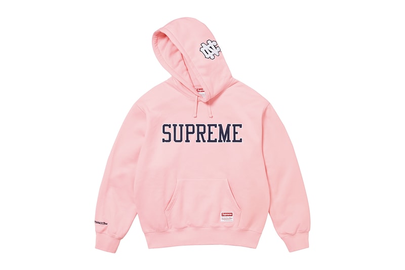 Supreme x Mitchell & Ness NCAA Collaboration Georgetown Hoyas, Miami Hurricanes, North Carolina Tar Heels and Syracuse Orange jacket hockey jersey hooded sweatshirt short beanie