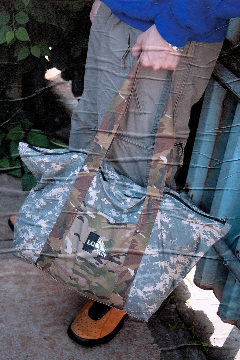 LQQK STUDIO CAMO DRAWSTRING BAG DESERT｜バッグ