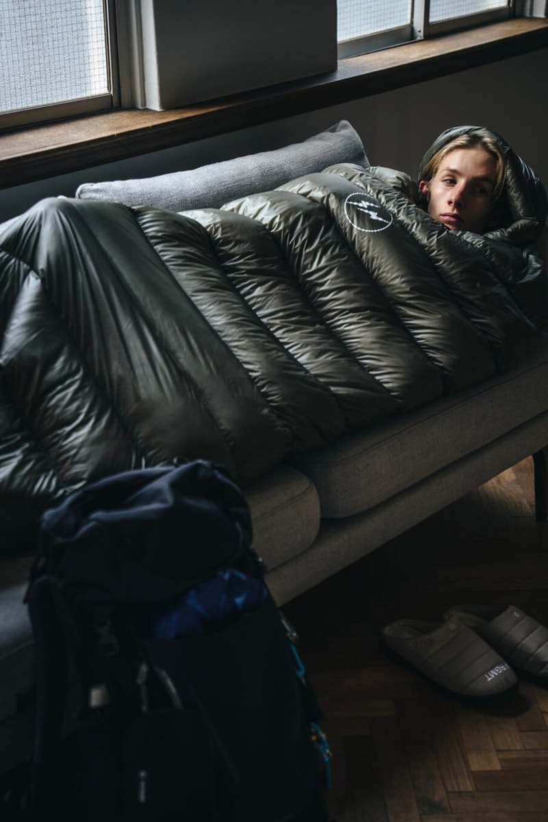 Knock Out in the Nanga x fragment "GOOD SLEEPING" Capsule release info pilgrim surf and supply down comforter duvet puffer wacko maria collab engineered garments 18 east camping