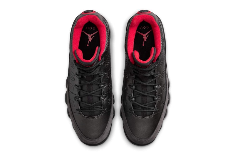 Air Jordan 9 Golf Gets "Shadow" FJ5934-002 release info golf shoes Black/Dark Charcoal-True Red spikes jordan brand nike swoosh jumpman michael jordan bred