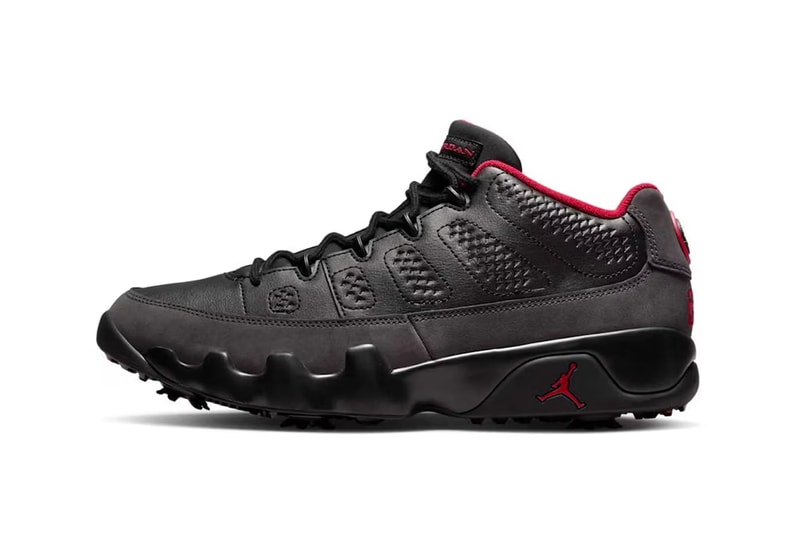 Air Jordan 9 Golf Gets "Shadow" FJ5934-002 release info golf shoes Black/Dark Charcoal-True Red spikes jordan brand nike swoosh jumpman michael jordan bred