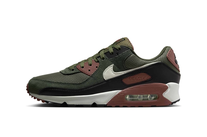 Official Look at the Nike Air Max 90 "Beef and Broccoli" DM0029-300 release info Cargo Khaki/Light Silver-Red Sepia-Sequoia-Black 2025