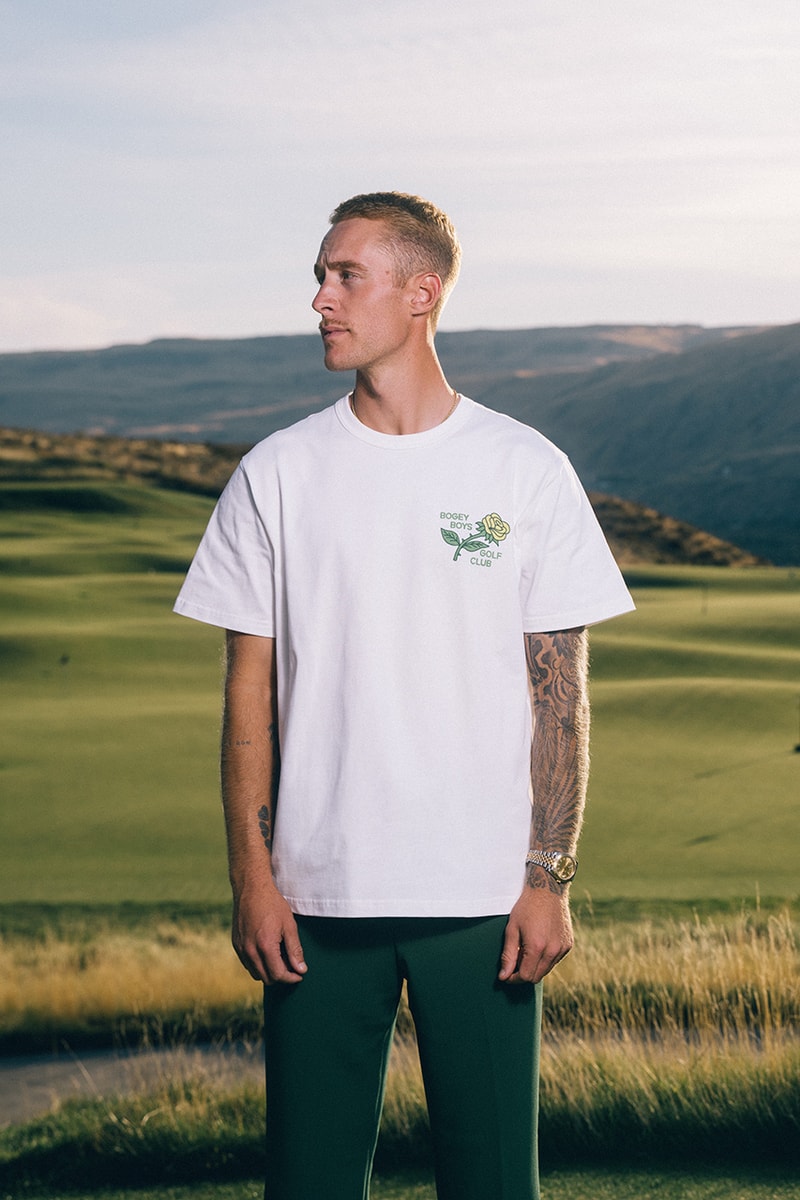 bogey boys holiday 2024 golf collection macklemore polo jacket cardigan sweater hat pants t shirt towel hoodie pattern green navy blue brown white