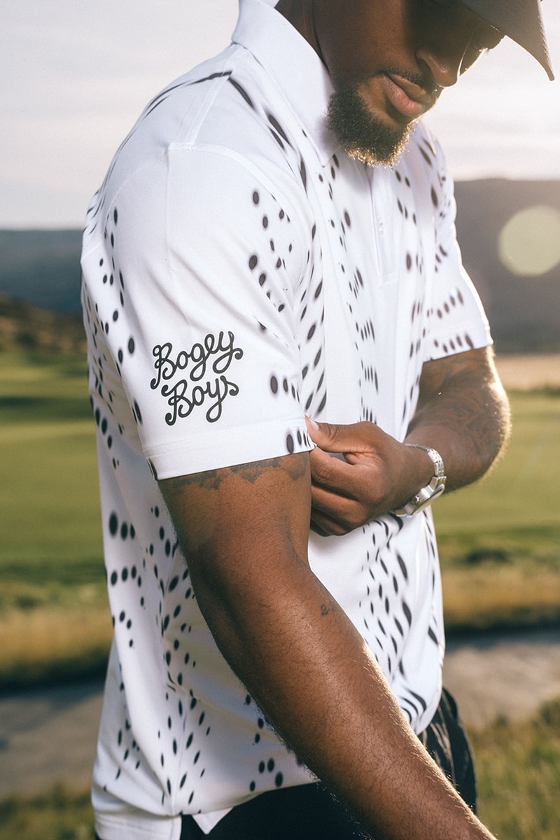 bogey boys holiday 2024 golf collection macklemore polo jacket cardigan sweater hat pants t shirt towel hoodie pattern green navy blue brown white