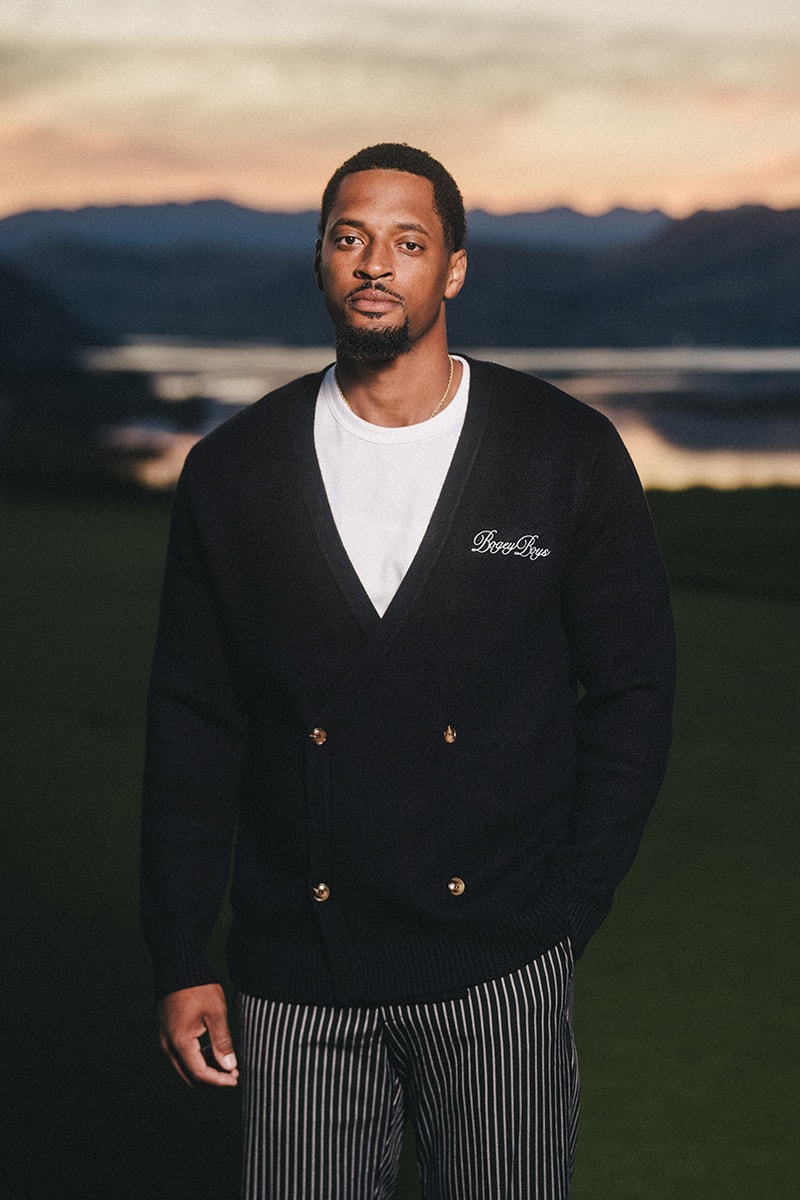 bogey boys holiday 2024 golf collection macklemore polo jacket cardigan sweater hat pants t shirt towel hoodie pattern green navy blue brown white