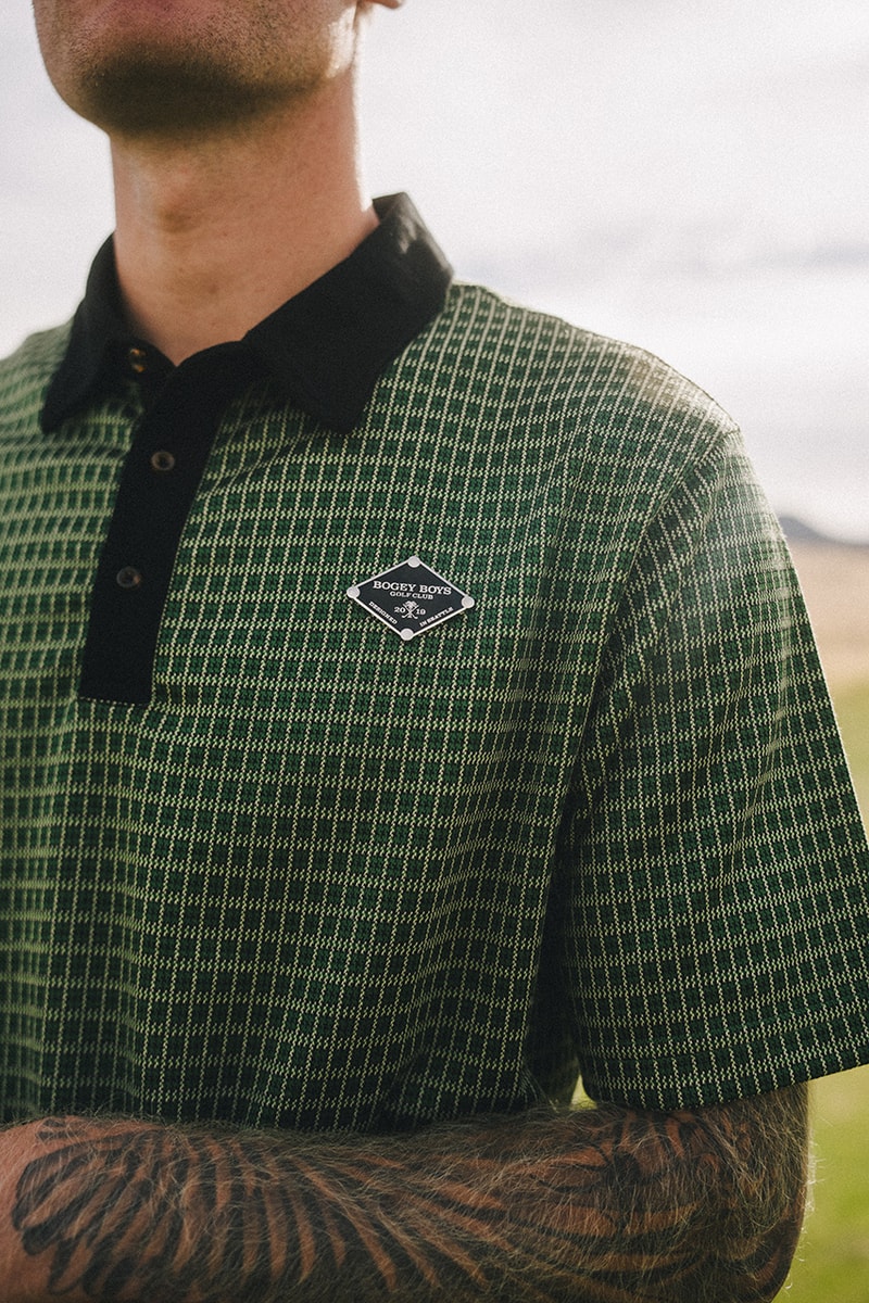 bogey boys holiday 2024 golf collection macklemore polo jacket cardigan sweater hat pants t shirt towel hoodie pattern green navy blue brown white