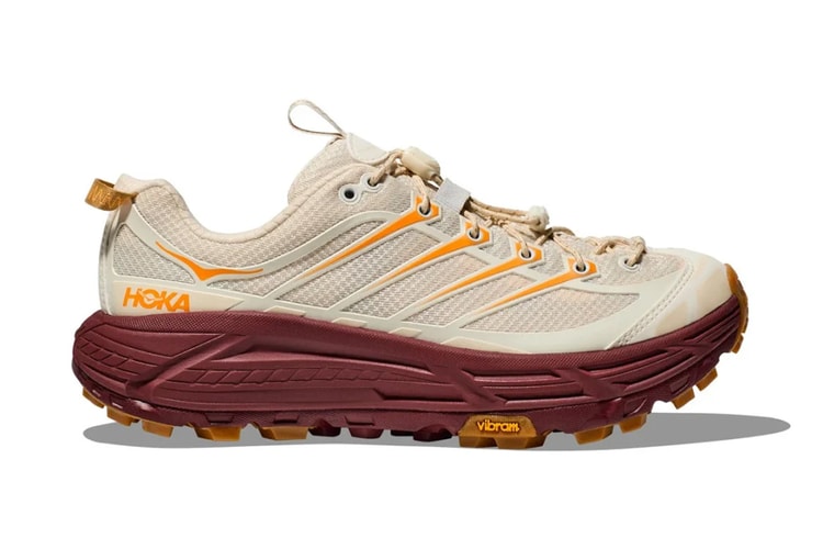 The HOKA Mafate THREE2 Surfaces in “Vanilla/Varsity Burgundy”