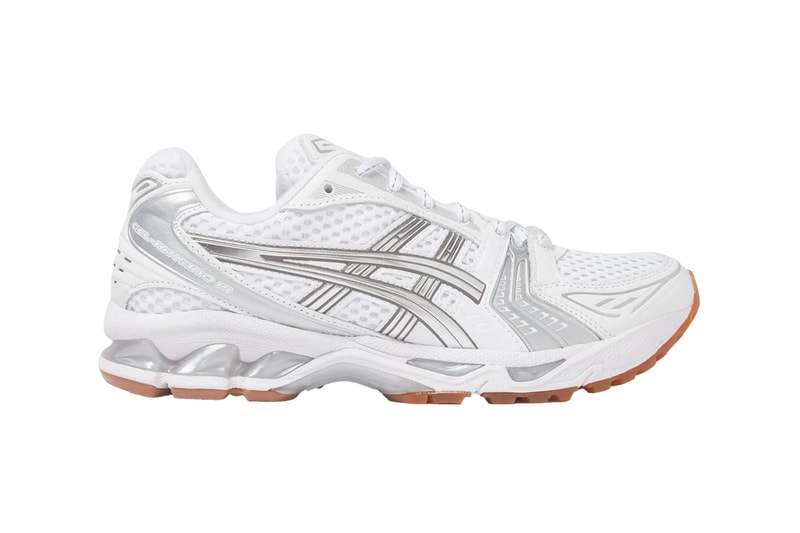 First Look at the A.P.C. x ASICS GEL-KAYANO 14 "White" tiger stripes gel pods sneakers collaboration 1203A727-100