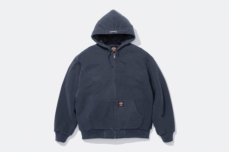 Supreme x Dickies Fall 2024 Collaboration Hooded Leather Work Jacket, Hooded Work Jacket, L/S Polo, L/S Top, Hooded Sweatshirt, Flannel Lined Overall and Flannel Lined Cargo Pant