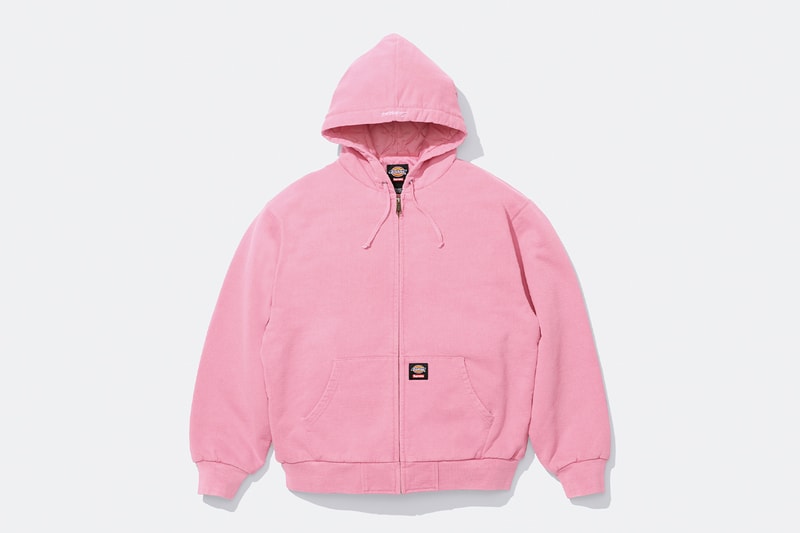 Supreme x Dickies Fall 2024 Collaboration Hooded Leather Work Jacket, Hooded Work Jacket, L/S Polo, L/S Top, Hooded Sweatshirt, Flannel Lined Overall and Flannel Lined Cargo Pant