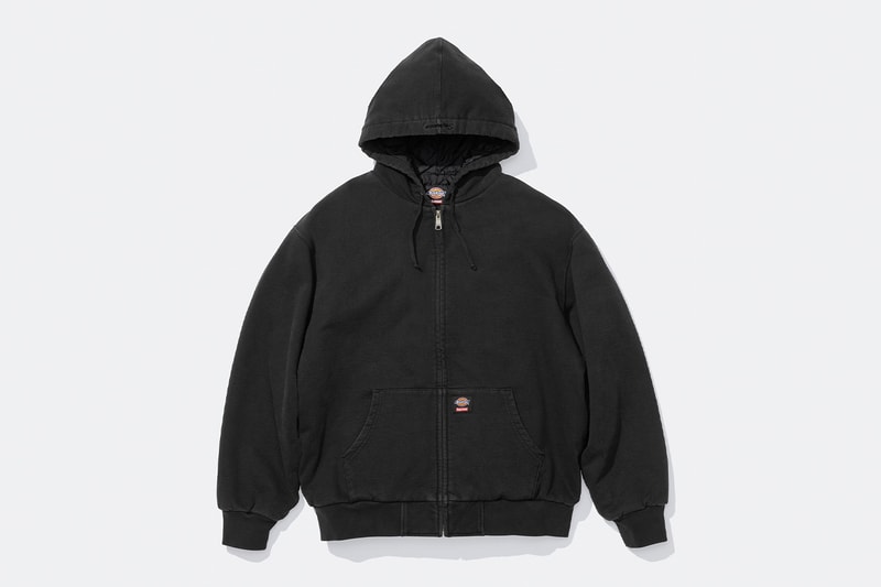 Supreme x Dickies Fall 2024 Collaboration Hooded Leather Work Jacket, Hooded Work Jacket, L/S Polo, L/S Top, Hooded Sweatshirt, Flannel Lined Overall and Flannel Lined Cargo Pant