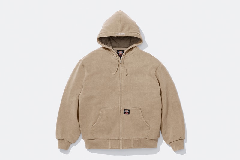 Supreme x Dickies Fall 2024 Collaboration Hooded Leather Work Jacket, Hooded Work Jacket, L/S Polo, L/S Top, Hooded Sweatshirt, Flannel Lined Overall and Flannel Lined Cargo Pant
