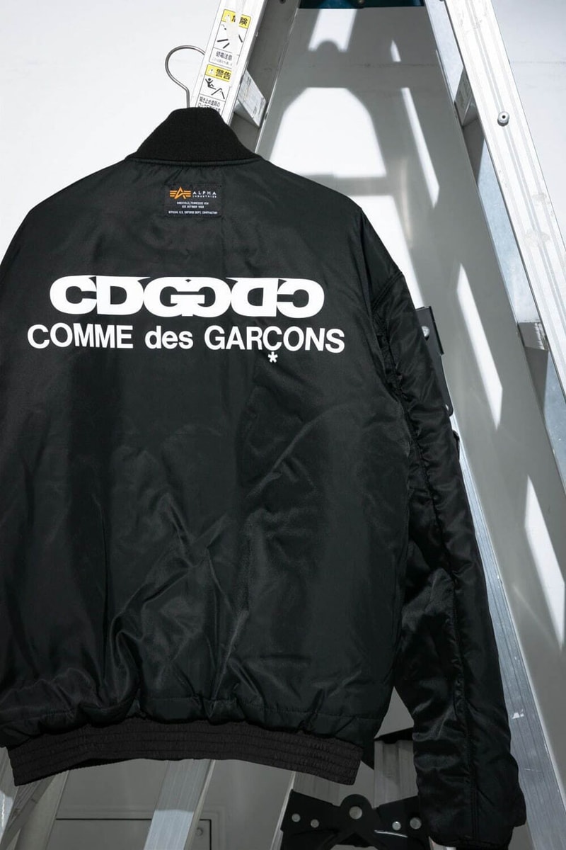 Comme des Garçons Reworks Alpha Industries' MA-1 Jacket collab flight bomber jacket release info price cdg play homme