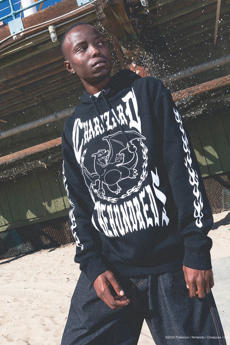 The Hundreds Catches 'Em All in New Pokémon Capsule Pikachu, Charizard, Meowth, Psyduck, Eevee and Mew. graphic second collab cut Togepi  and sew cardigan Team Rocket Ash Ketchum