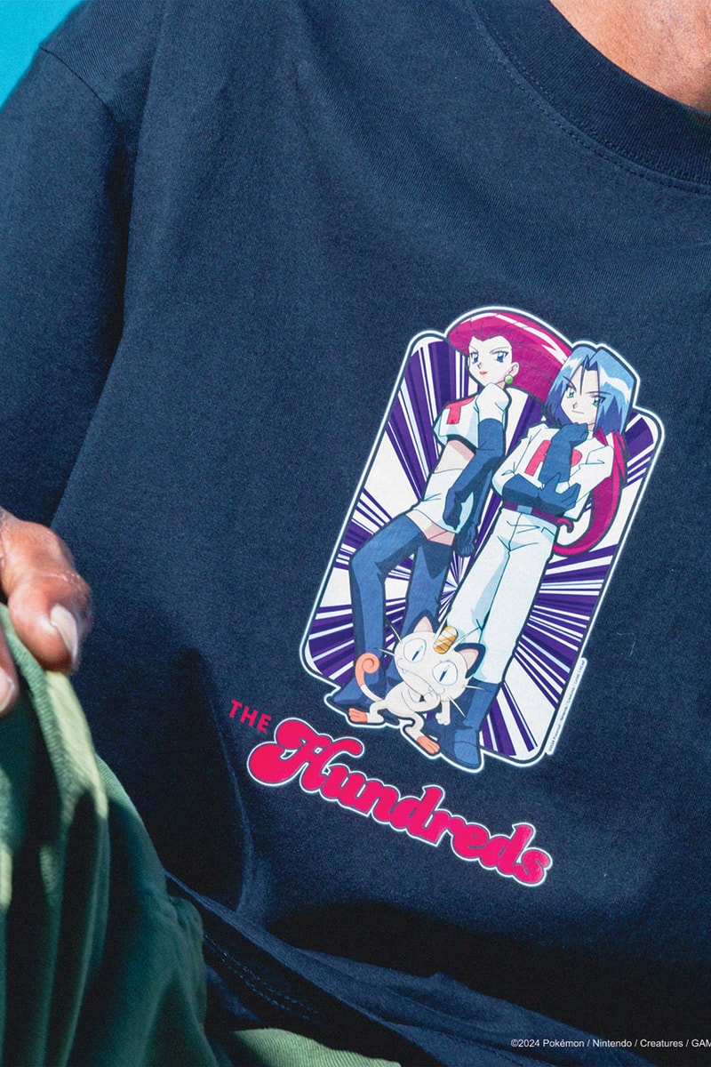 The Hundreds Catches 'Em All in New Pokémon Capsule Pikachu, Charizard, Meowth, Psyduck, Eevee and Mew. graphic second collab cut Togepi  and sew cardigan Team Rocket Ash Ketchum