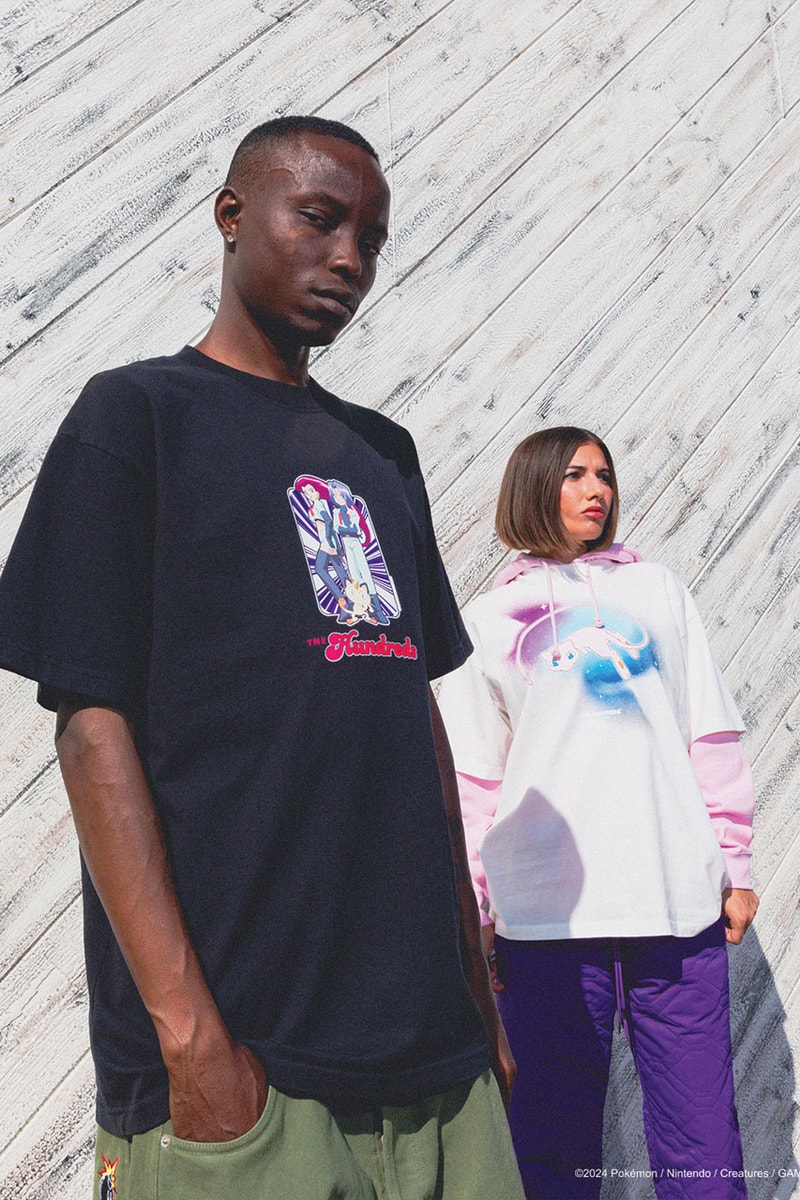The Hundreds Catches 'Em All in New Pokémon Capsule Pikachu, Charizard, Meowth, Psyduck, Eevee and Mew. graphic second collab cut Togepi  and sew cardigan Team Rocket Ash Ketchum