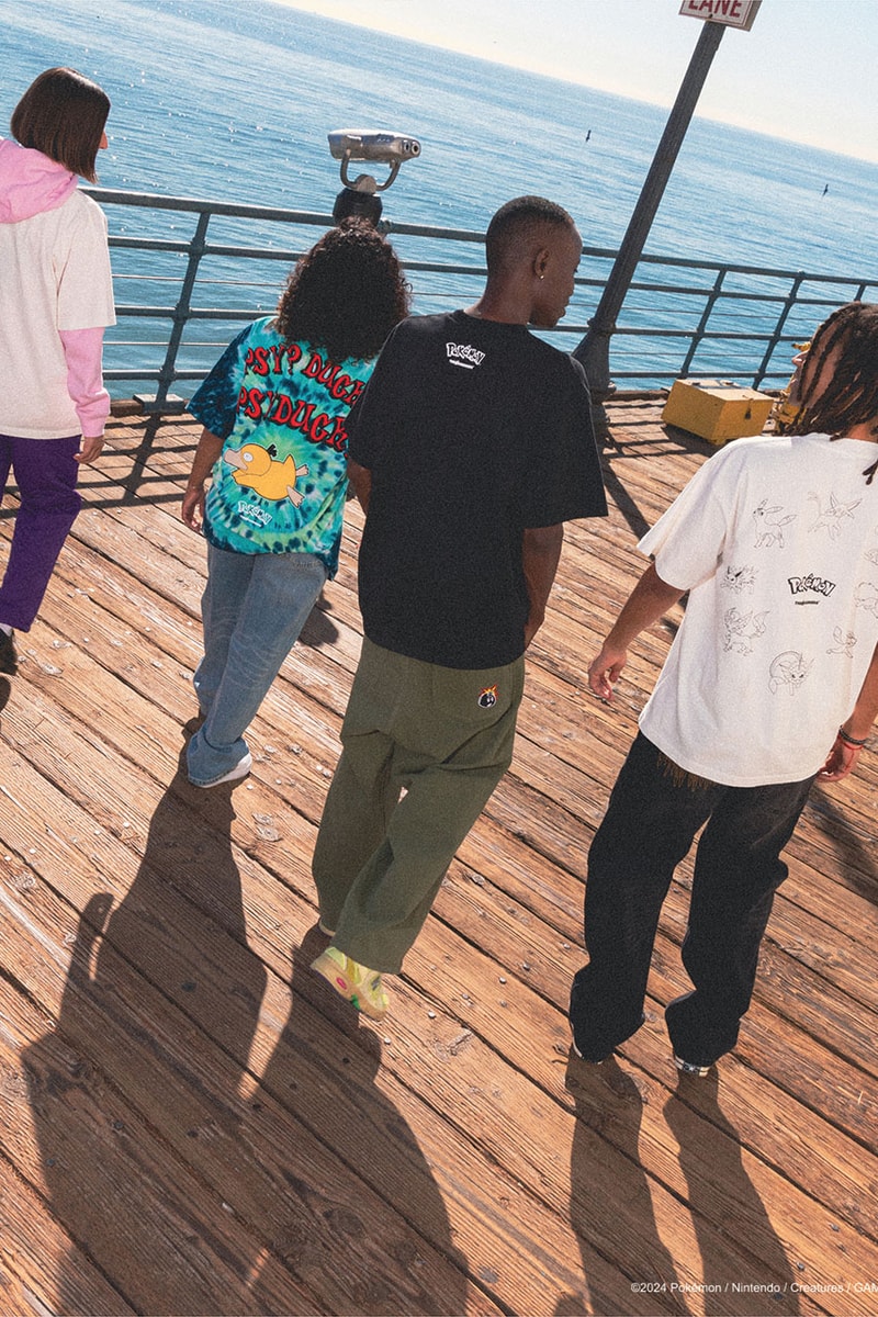 The Hundreds Catches 'Em All in New Pokémon Capsule Pikachu, Charizard, Meowth, Psyduck, Eevee and Mew. graphic second collab cut Togepi  and sew cardigan Team Rocket Ash Ketchum