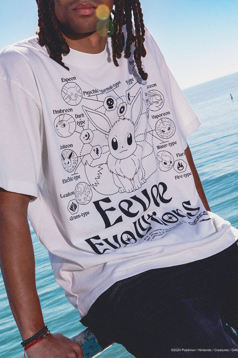 The Hundreds Catches 'Em All in New Pokémon Capsule Pikachu, Charizard, Meowth, Psyduck, Eevee and Mew. graphic second collab cut Togepi  and sew cardigan Team Rocket Ash Ketchum