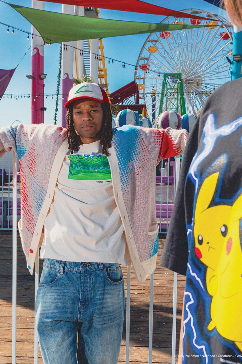 The Hundreds Catches 'Em All in New Pokémon Capsule Pikachu, Charizard, Meowth, Psyduck, Eevee and Mew. graphic second collab cut Togepi  and sew cardigan Team Rocket Ash Ketchum
