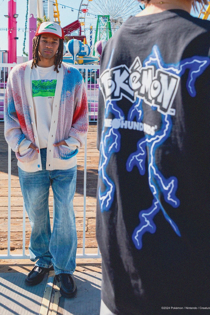 The Hundreds Catches 'Em All in New Pokémon Capsule Pikachu, Charizard, Meowth, Psyduck, Eevee and Mew. graphic second collab cut Togepi  and sew cardigan Team Rocket Ash Ketchum