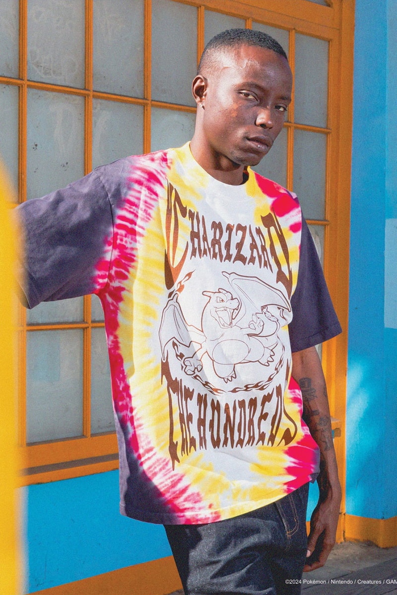 The Hundreds Catches 'Em All in New Pokémon Capsule Pikachu, Charizard, Meowth, Psyduck, Eevee and Mew. graphic second collab cut Togepi  and sew cardigan Team Rocket Ash Ketchum