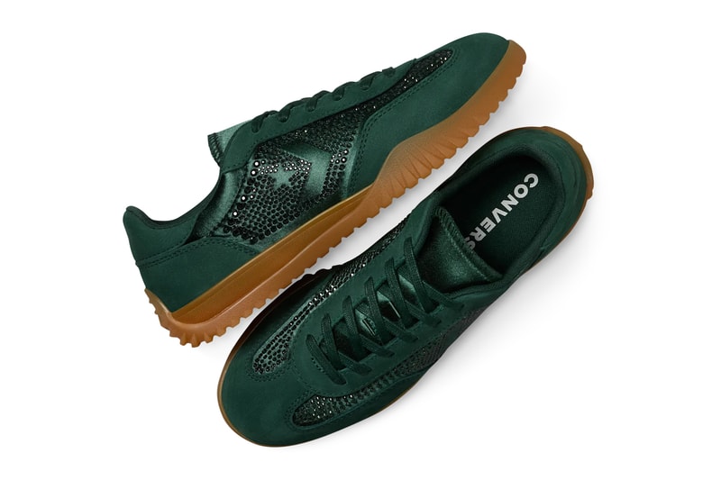 Swarovski x Converse Run Star Trainer "Deep Emerald" A11168C-300 bedazzled gems holiday release 