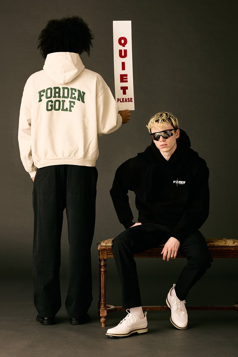 forden golf collection 1 montreal streetwear lifestyle essentials hoodie sweatpants t shirt hat long sleeve shorts varsity black white navy green