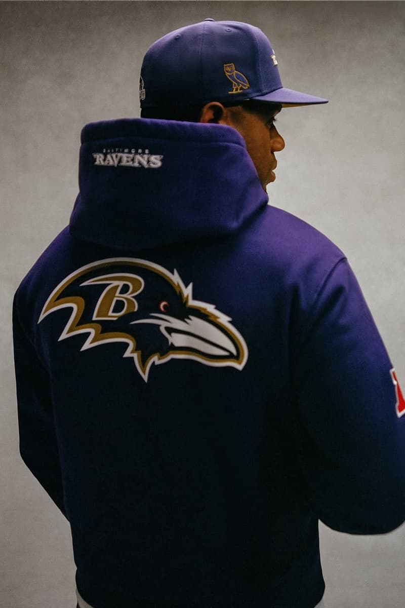 Drake's OVO and NFL Release Second Collaborative Capsule Collection Chicago bears new york giants new orleans saints Buffalo Bills Baltimore Ravens Las Vegas Raiders dallas cowboys san francisco 49ers green bay packers