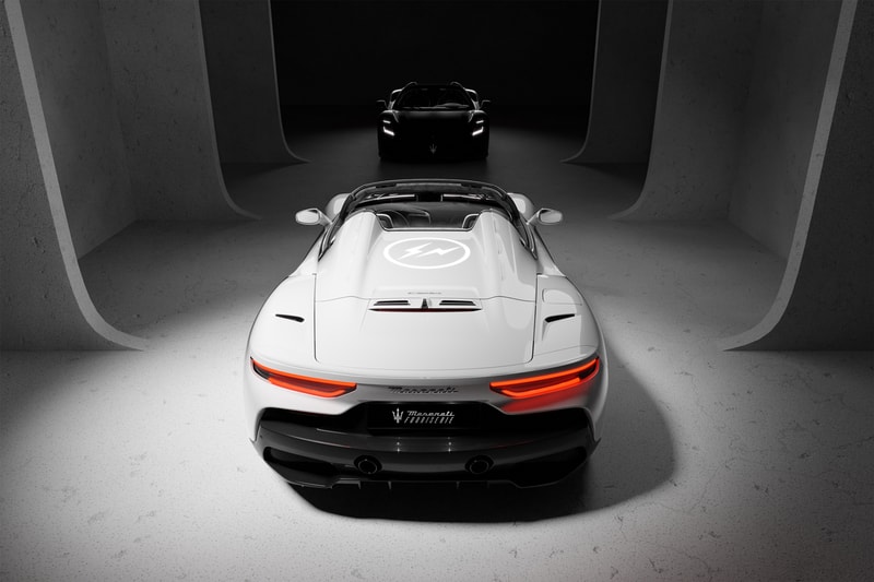 maserati hiroshi fujiwara mc20 cielo Fuoriserie By Series creatives collection exclusive fragment  “Bianco Audace” “Nero Essenza” lightening bolt tonneau cover trident customization service supercar 