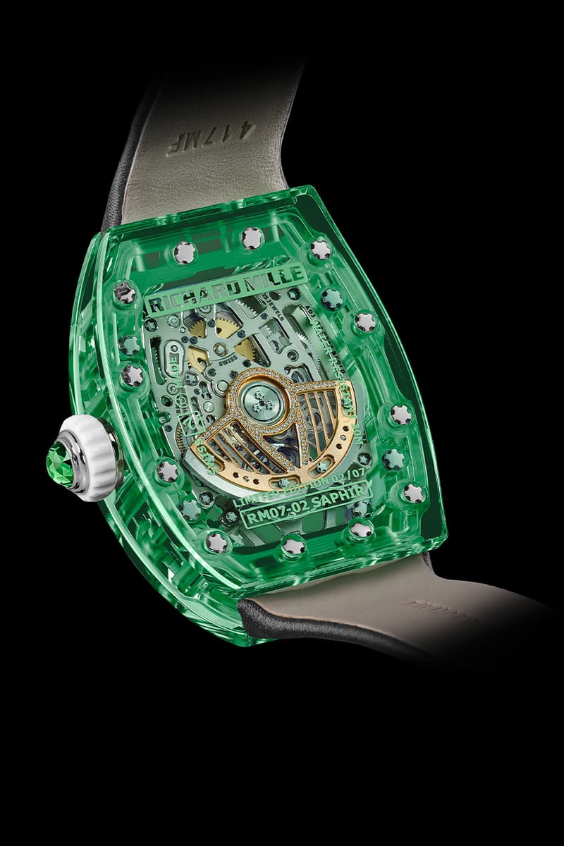 Richard Mille Releases Limited Edition 07-02 Automatic Sapphire Collection technicolor eleganc colored sapphire gem-set pink sapphire, lilac sapphire, green sapphire and gem-set green sapphire