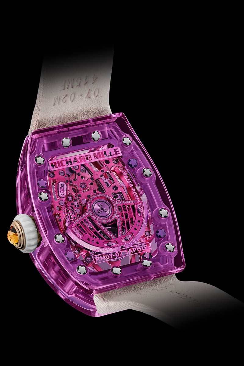 Richard Mille Releases Limited Edition 07-02 Automatic Sapphire Collection technicolor eleganc colored sapphire gem-set pink sapphire, lilac sapphire, green sapphire and gem-set green sapphire