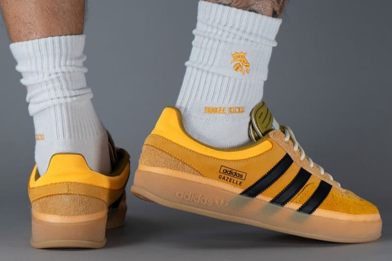 First Look at the Bad Bunny x adidas Gazelle Indoor Yellow Sample release info drop sl72 adizero samba drop san juan lionel messi collab duo