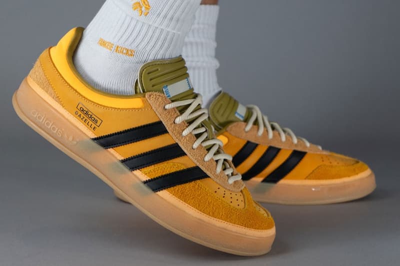 First Look at the Bad Bunny x adidas Gazelle Indoor Yellow Sample release info drop sl72 adizero samba drop san juan lionel messi collab duo