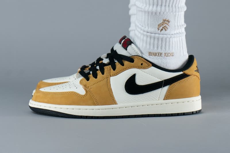 First Look at the Air Jordan 1 Low OG "Rookie of the Year" Sail/Black-Golden Harvest-Gym Red CZ0790-107 release info michael jordan brand 