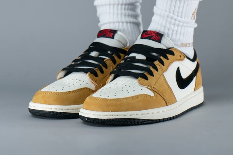 First Look at the Air Jordan 1 Low OG "Rookie of the Year" Sail/Black-Golden Harvest-Gym Red CZ0790-107 release info michael jordan brand 