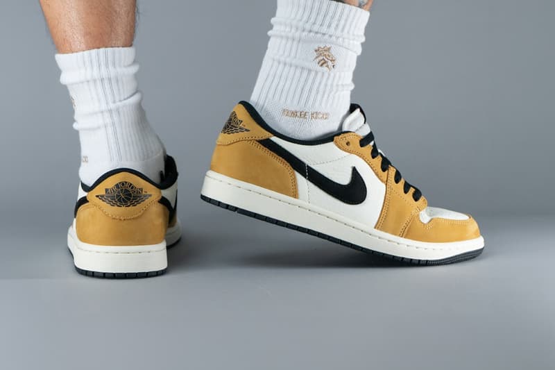 First Look at the Air Jordan 1 Low OG "Rookie of the Year" Sail/Black-Golden Harvest-Gym Red CZ0790-107 release info michael jordan brand 