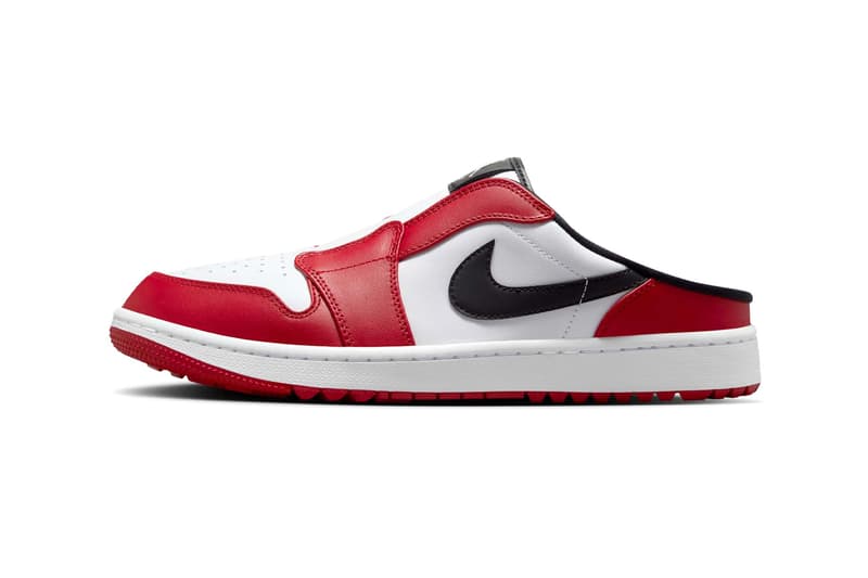 Air Jordan 1 Mule Golf "Chicago" White/Varsity Red-Black FJ1214-101 michael jordan brand hypegolf slip ons classic red white and red colors bulls