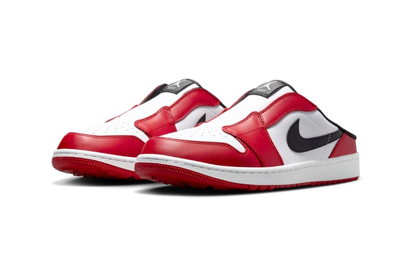 Air Jordan 1 Mule Golf "Chicago" White/Varsity Red-Black FJ1214-101 michael jordan brand hypegolf slip ons classic red white and red colors bulls