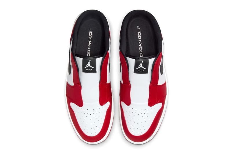 Air Jordan 1 Mule Golf "Chicago" White/Varsity Red-Black FJ1214-101 michael jordan brand hypegolf slip ons classic red white and red colors bulls