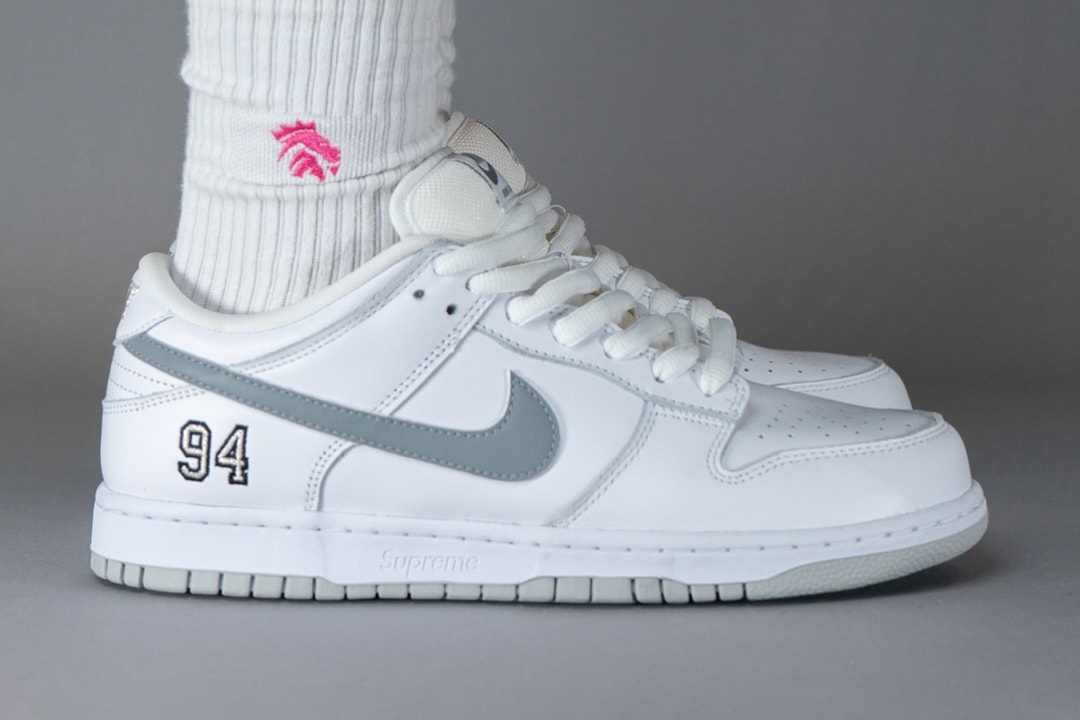 supreme nike sb dunk low white grey hq8487 100 official release date info photos price store list buying guide