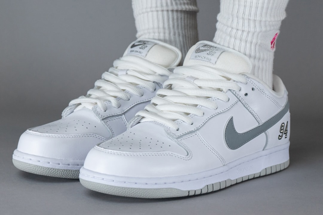 supreme nike sb dunk low white grey hq8487 100 official release date info photos price store list buying guide