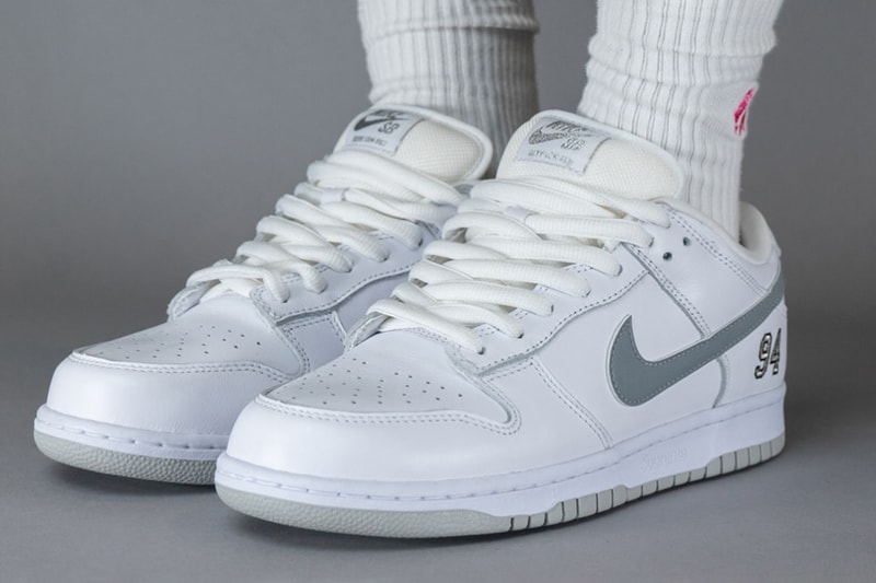 supreme nike sb dunk low white grey hq8487 100 official release date info photos price store list buying guide